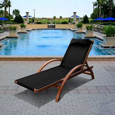 Шезлонг-лежак из сибирской лиственницы Afina Garden AFM-512A Black Черный